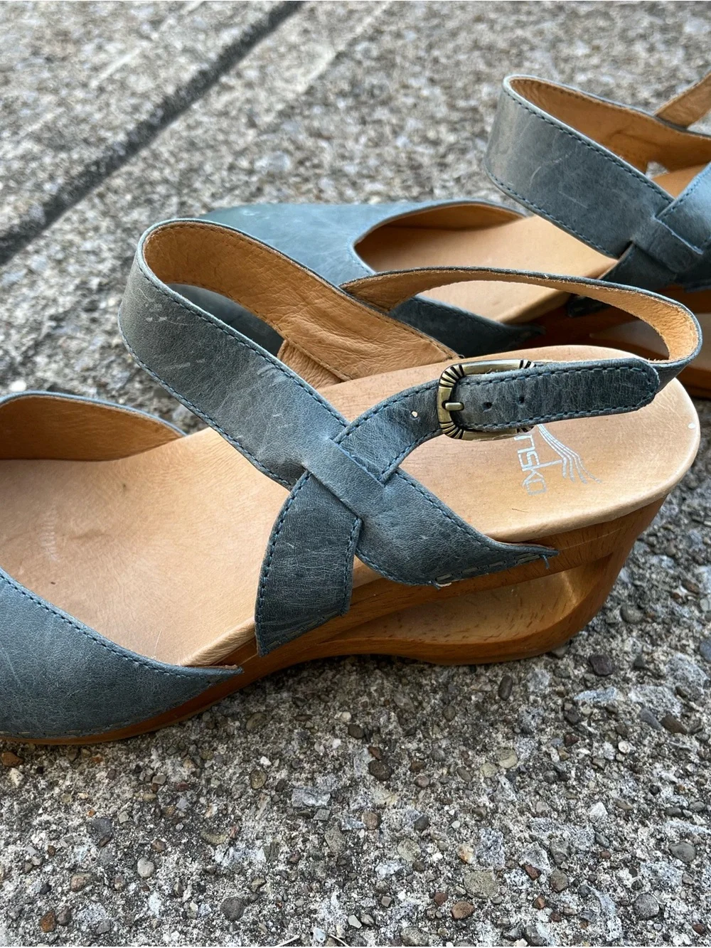 Dansko Slate Blue Leather Mary Jane Slingback Wedges